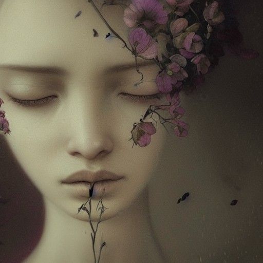 Floral Transformation: A Macabre Oil Painting