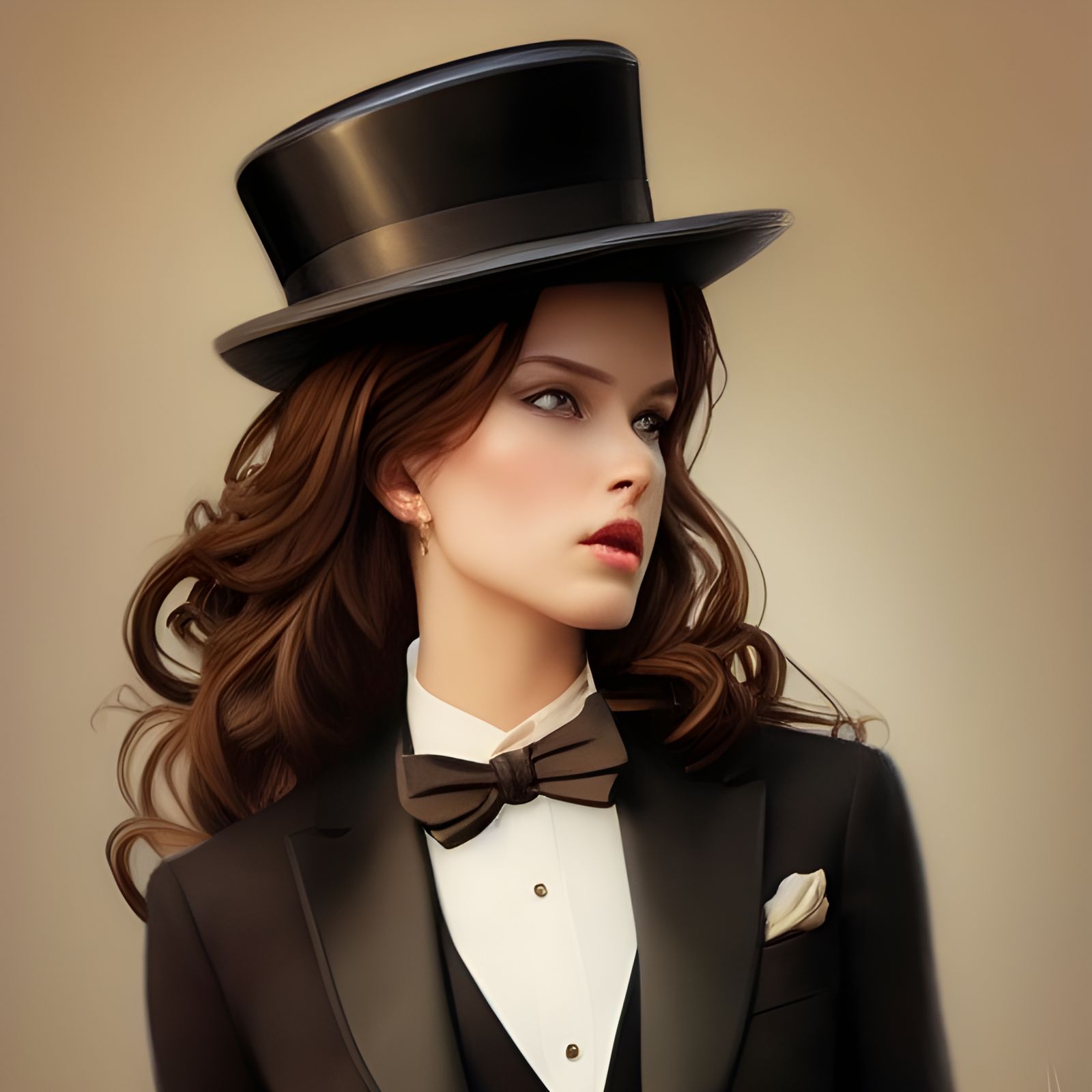 Elegant Woman in Tuxedo: Digital Art Portrait