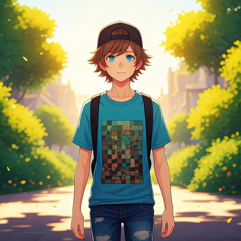 Contemplative Boy in a Vibrant Cityscape