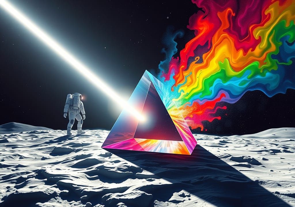 Prism on the Moon: Hyperrealistic Splash Art