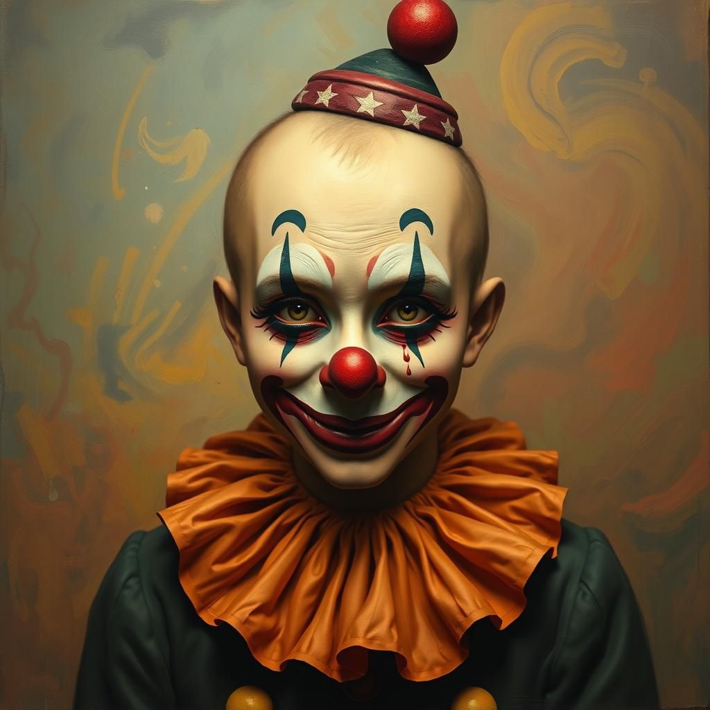 Clown with Tear in Surreal Dreamscape Style