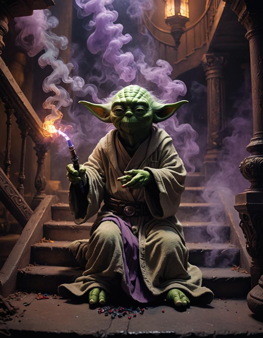 Mystical Yoda with Glowing Bong, Fantasy Concept Art