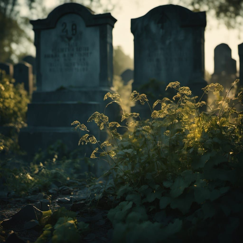 Forgotten Graves Amidst Verdant Decay in Cinematic Style