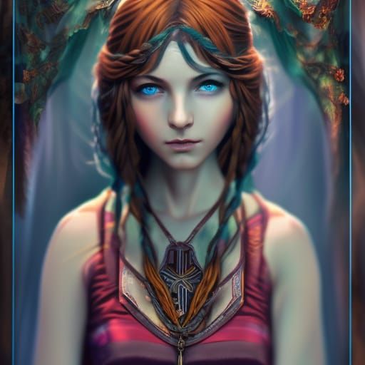 Fantasy Portrait of Teenage Girl in Art Nouveau Style