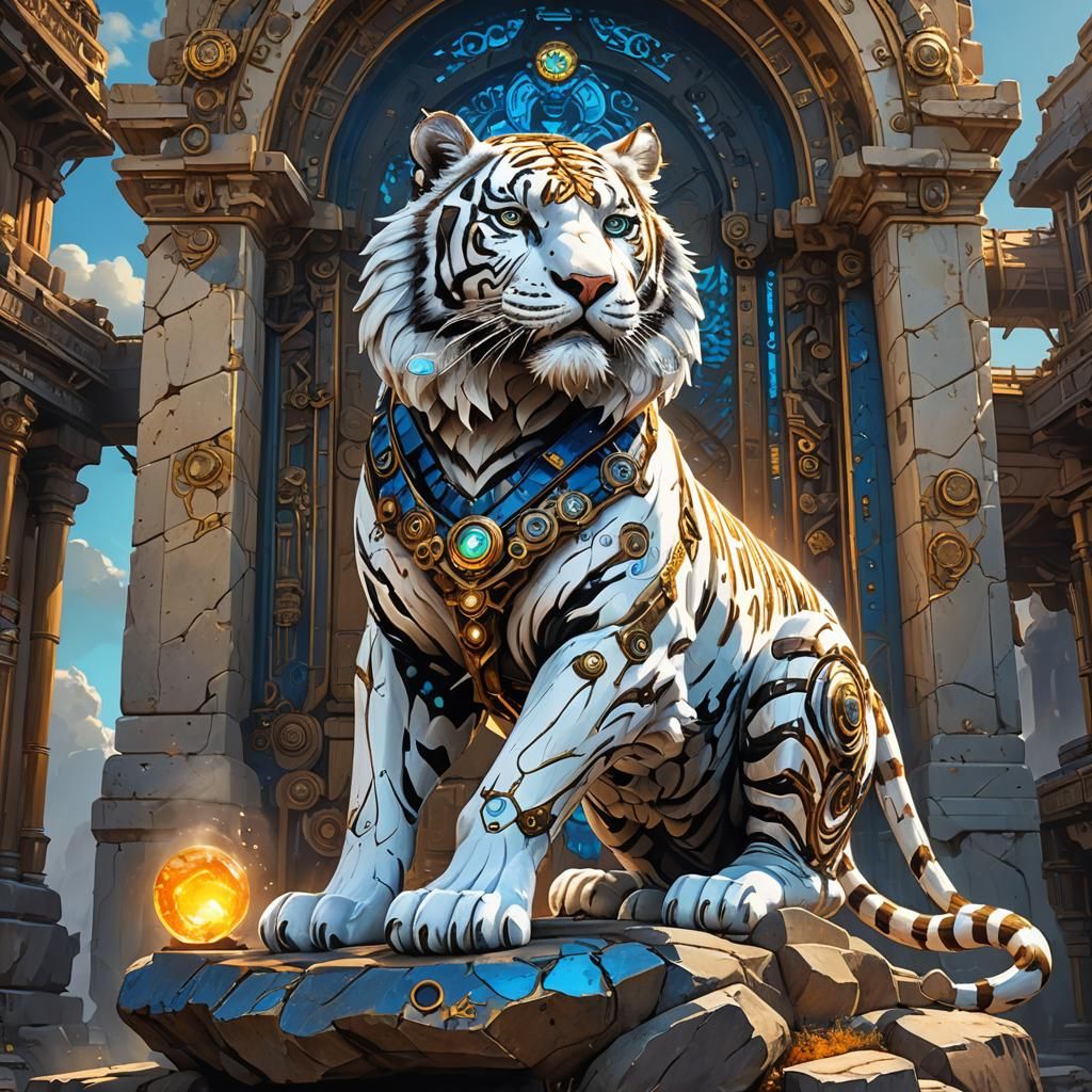 Steampunk Stone Tiger with Multicolored Paint