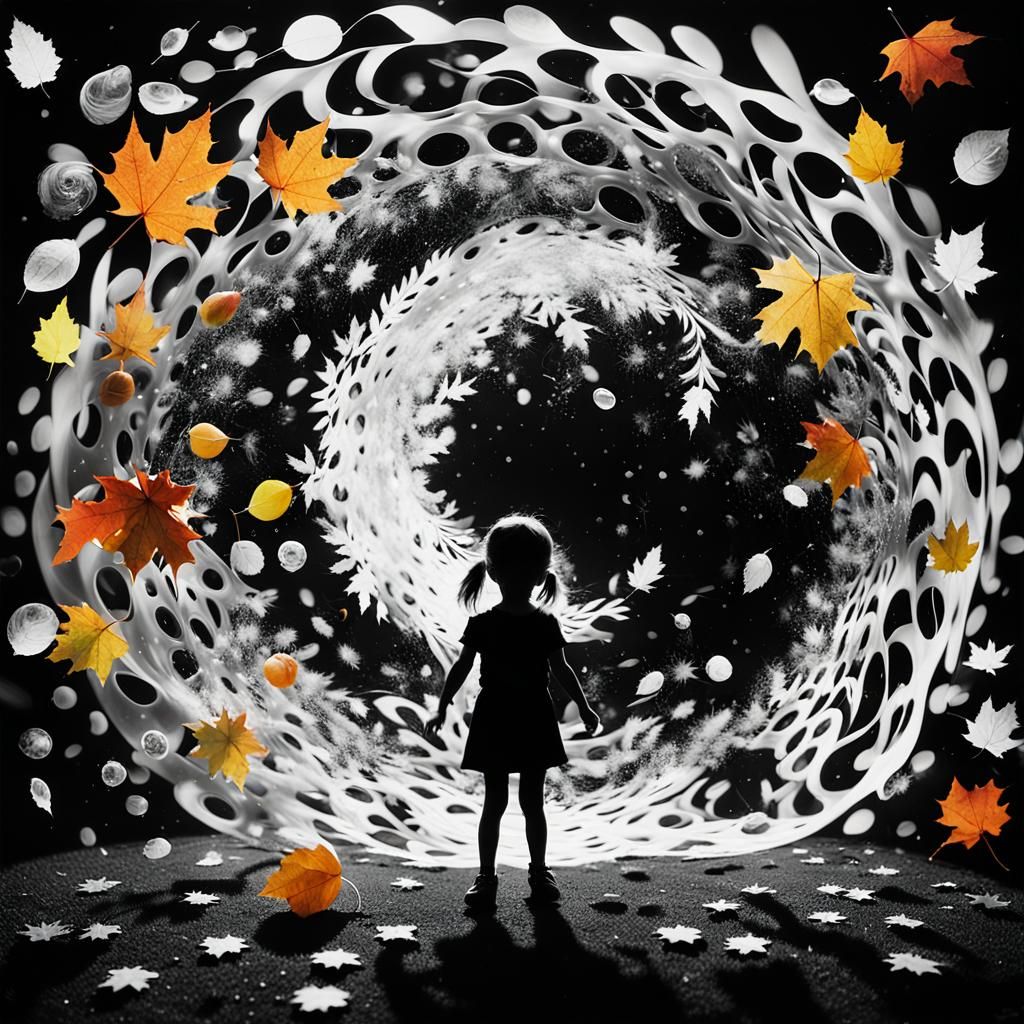 Dreamlike Rayograph Composition of Autumn and Childhood