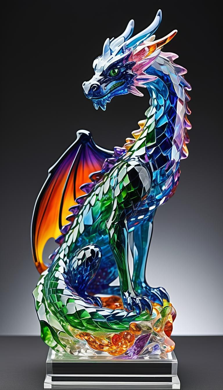 Enameled glass dragon figurine