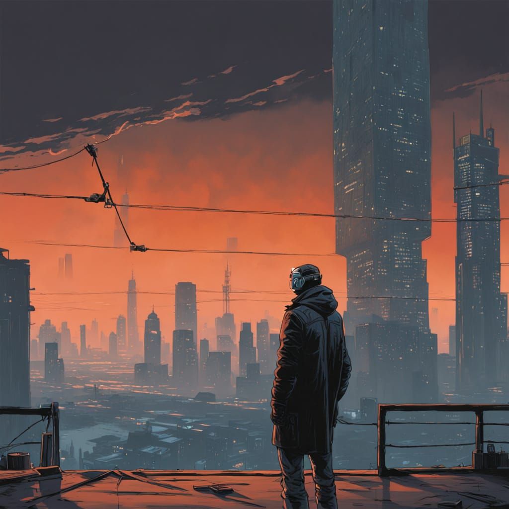 Dark Noir Vigilante in Futuristic Cityscape