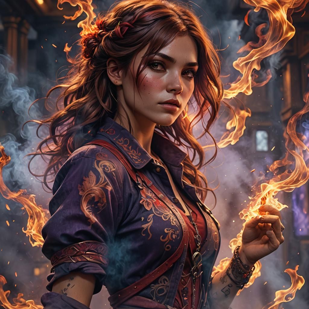 Woman with Fire Tattoo: Hyperdetailed Professional Photograp...