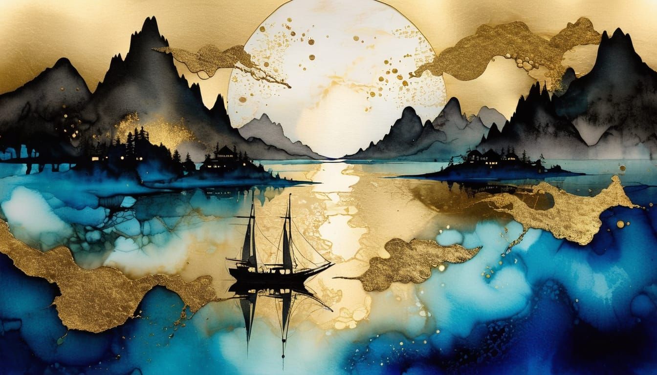 Sailing in a Golden Harbor at Sunset