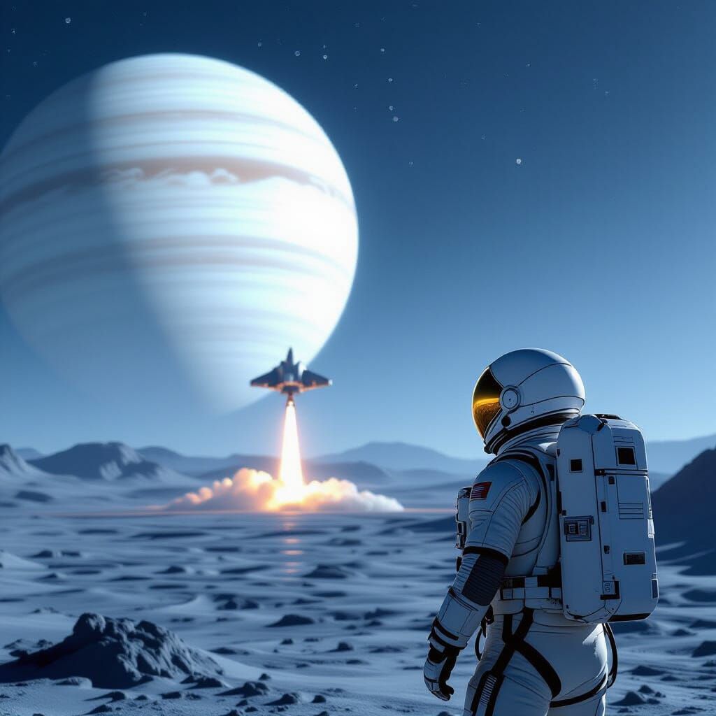 Astronaut Gazes at Gas Giant in Cinematic Space Landing