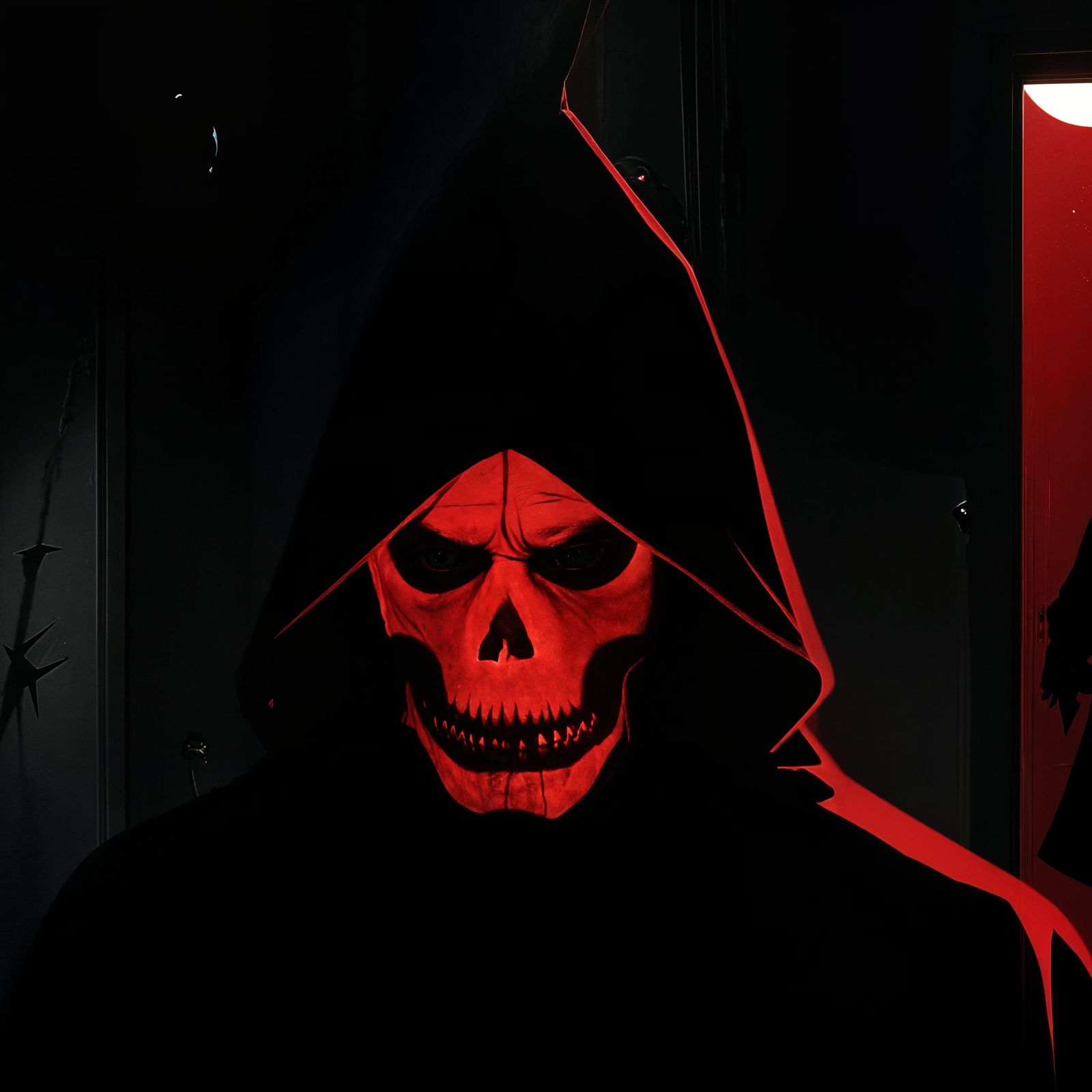 Boy in Dark Room Confronts Christmas Devil