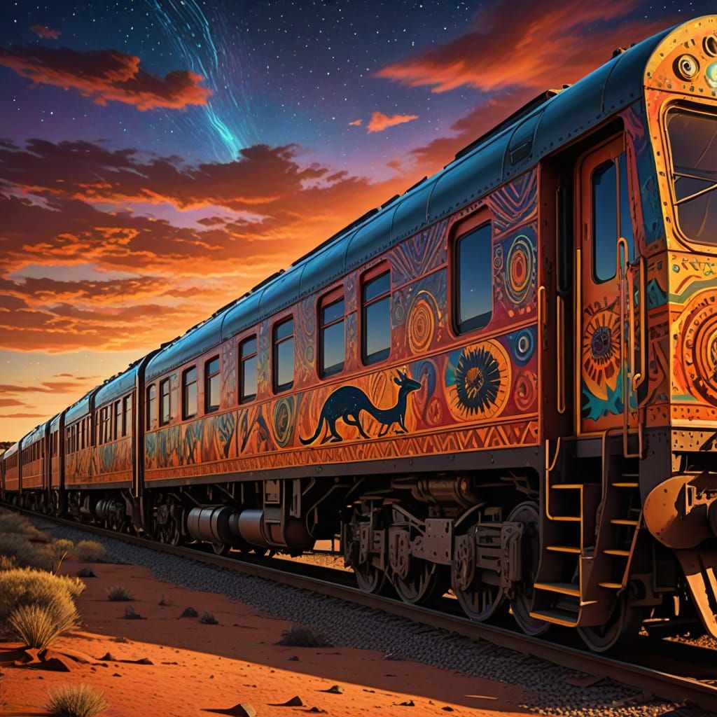 Aboriginal Kangaroo Rides Train in Dreamtime Digital Art