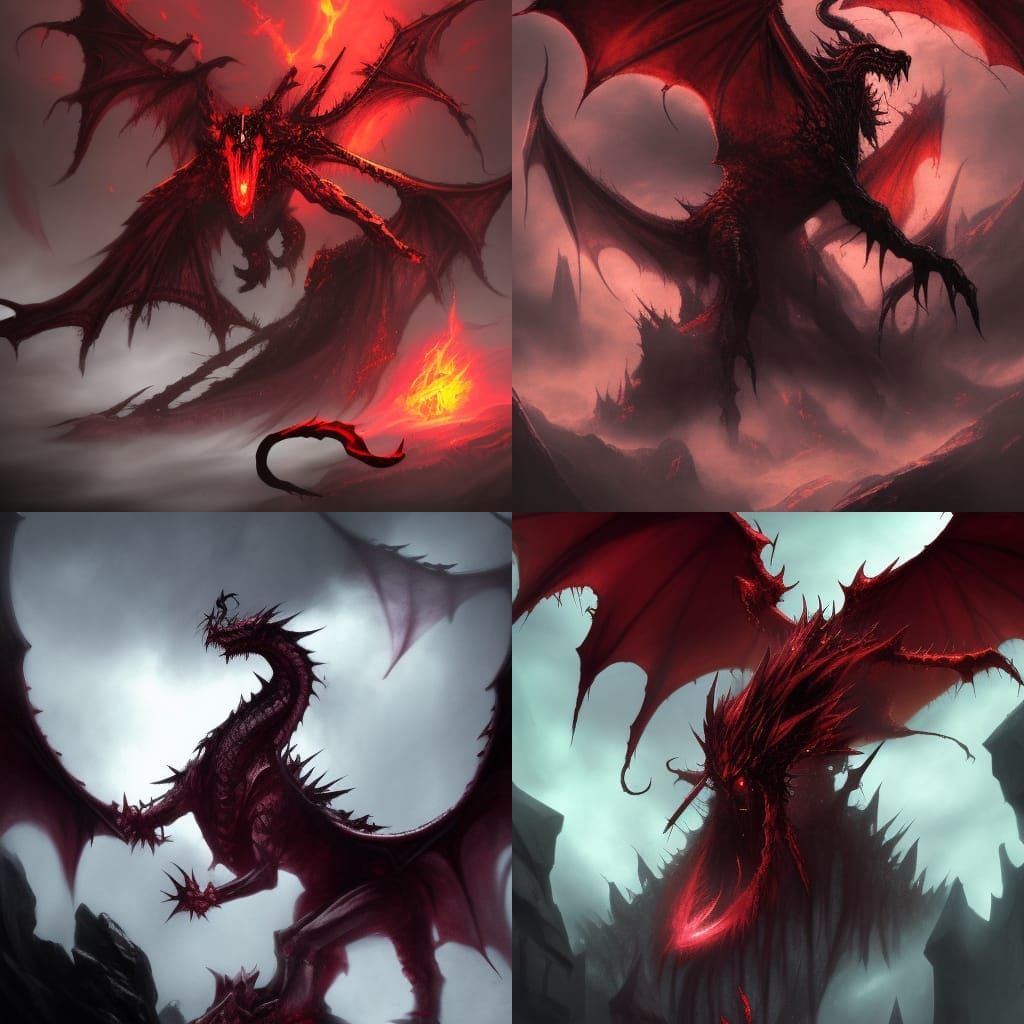 Terrifying Crimson Dragon in Dark Fantasy Art