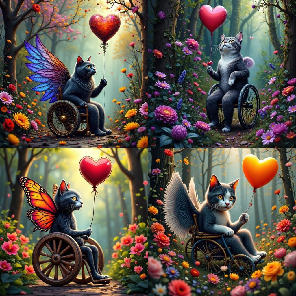 Whimsical Tabby Cat Soars with Wings and Balloon in Vibrant ...