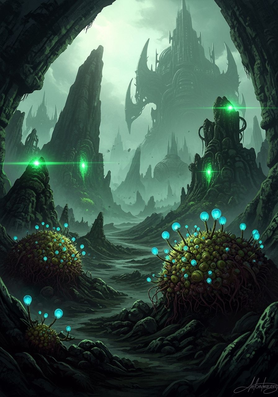 Ominous Alien Landscape in Wayne Barlowe Style