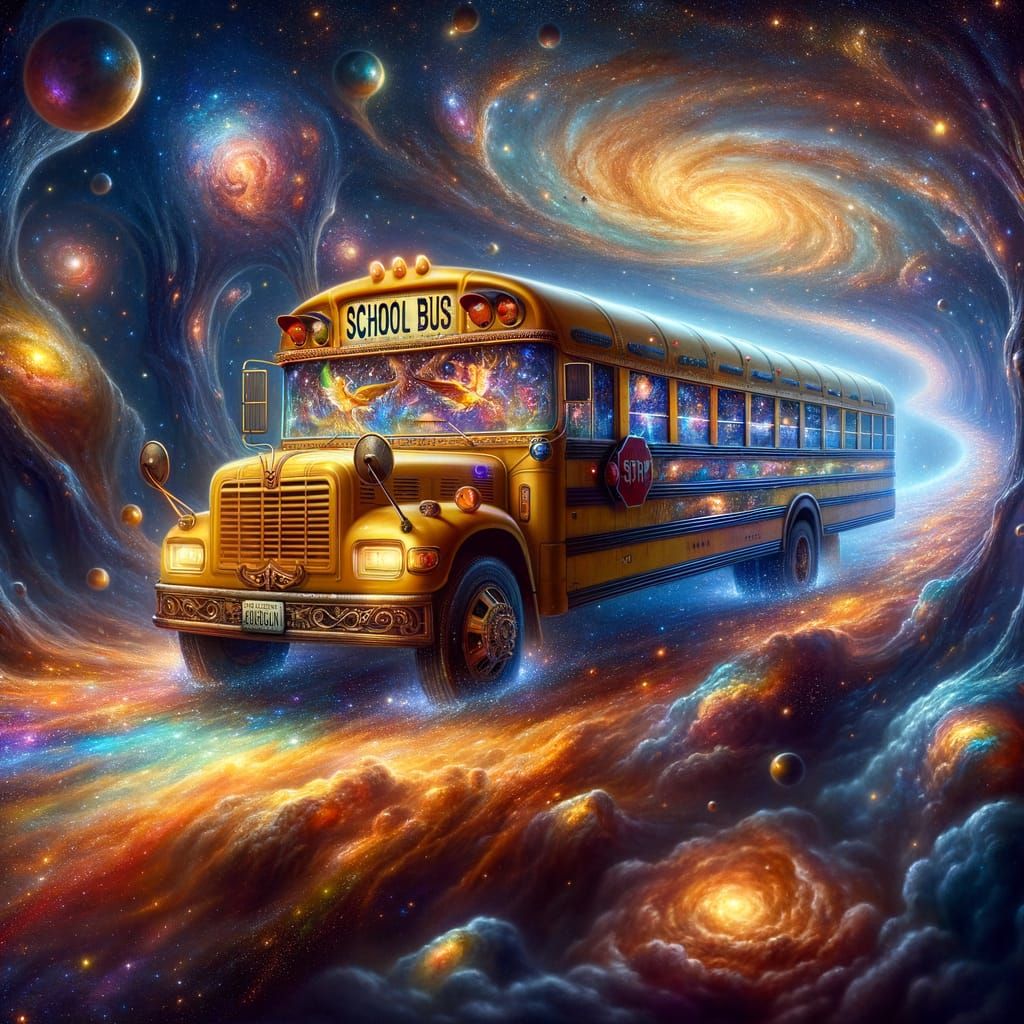 Enchanted School Bus Soaring Through Dreamscape