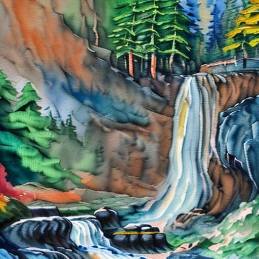 Salmon Leaping Waterfall in British Columbia Gouache Paintin...