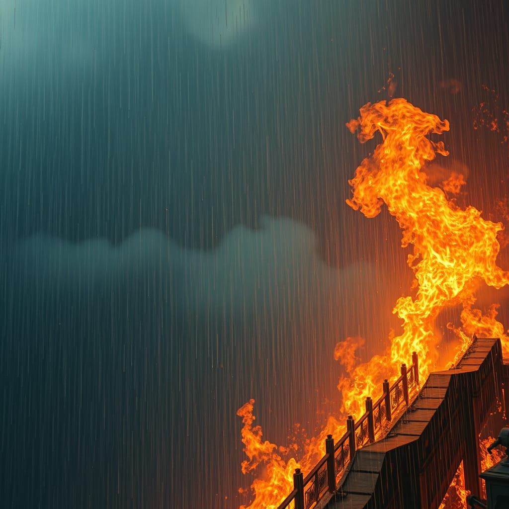 Surreal Rain and Fire Landscape, Insanely Detailed