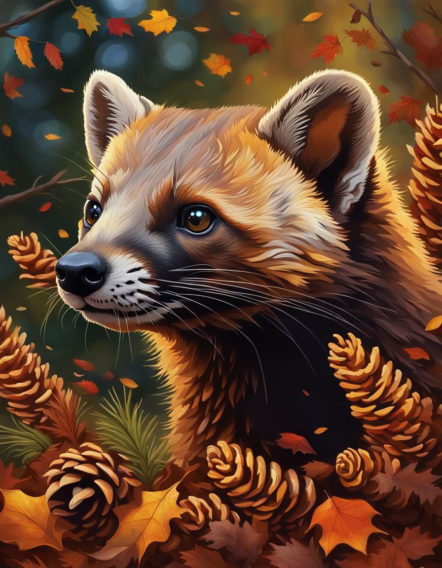Detailed Portrait of a Pine Marten in Splash Art Style