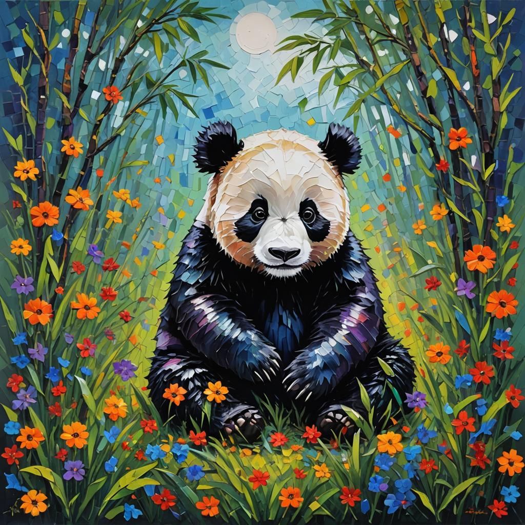 Goth Panda in Neo-Impressionist Expressionist Style