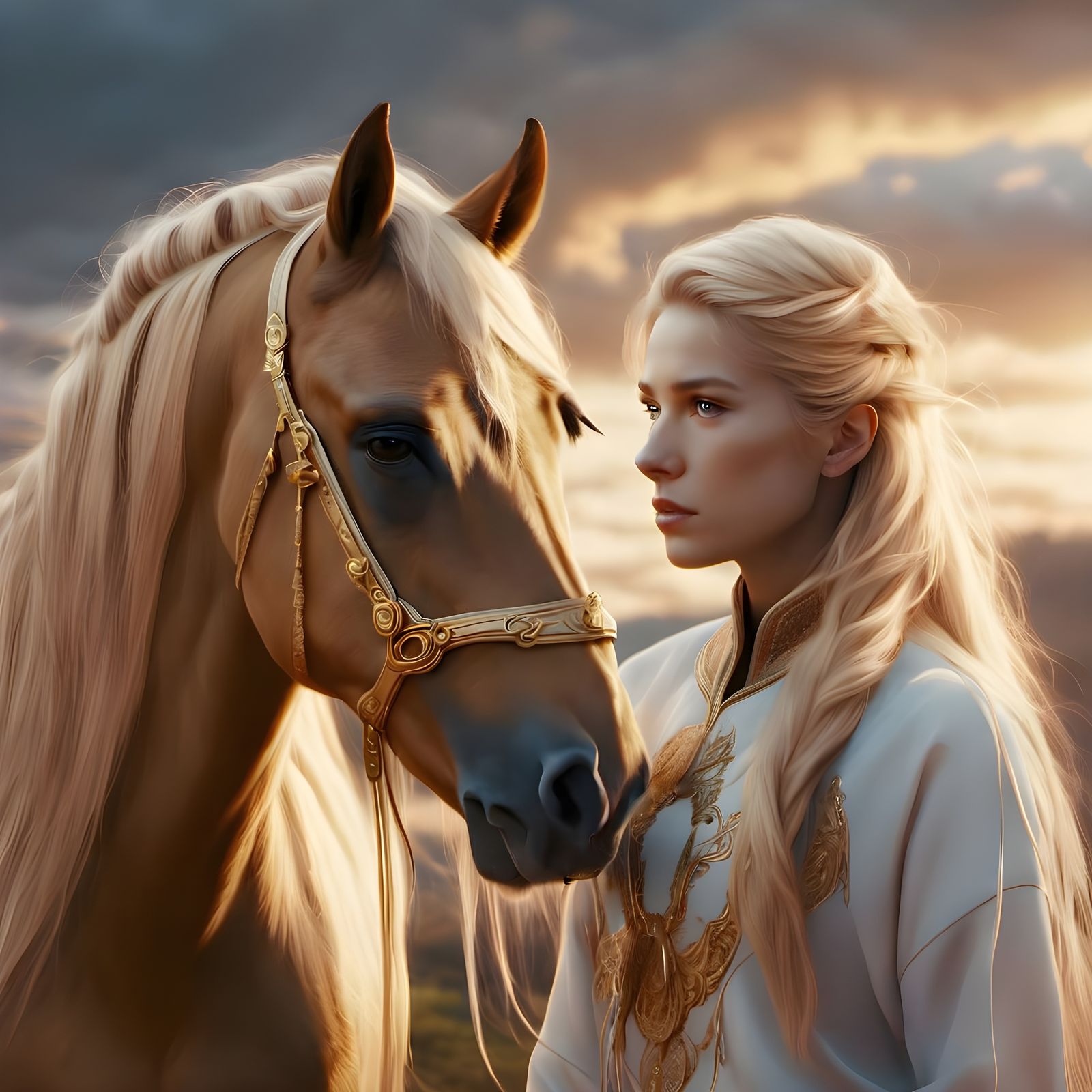Golden Horse and Blonde Woman: Digital Matte Painting