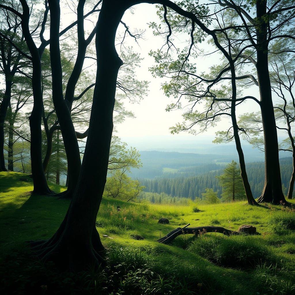 Ethereal Wooded Meadow in Soft, Dreamlike Light