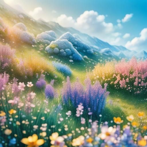 Impressionist Field of Flowers in Pastel Colors