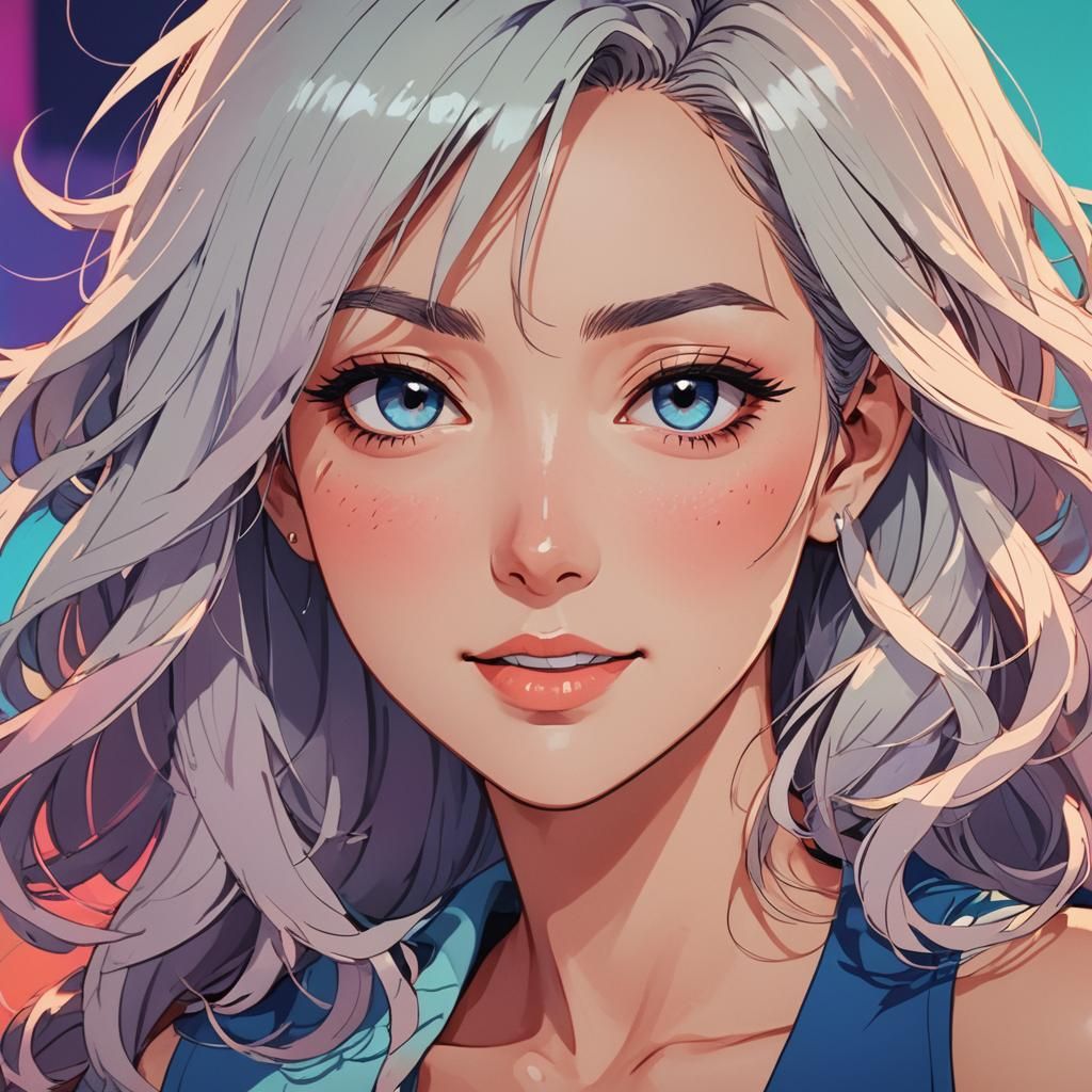 Flirty Woman Winking in Anime Cel-Shaded Style