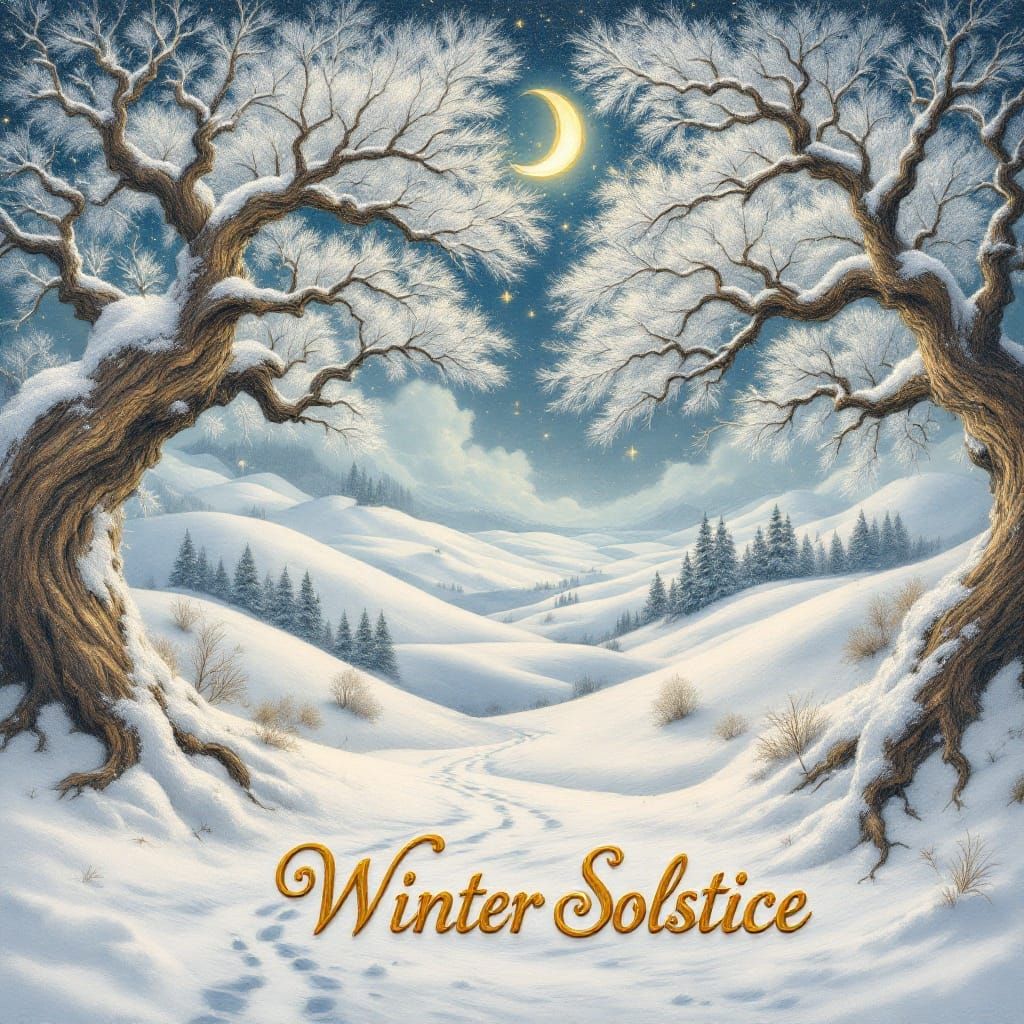Winter Solstice Landscape in Oil Painting Style