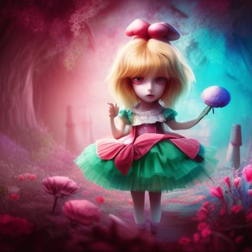 Chibi Alice in Wonderland in Surreal Style