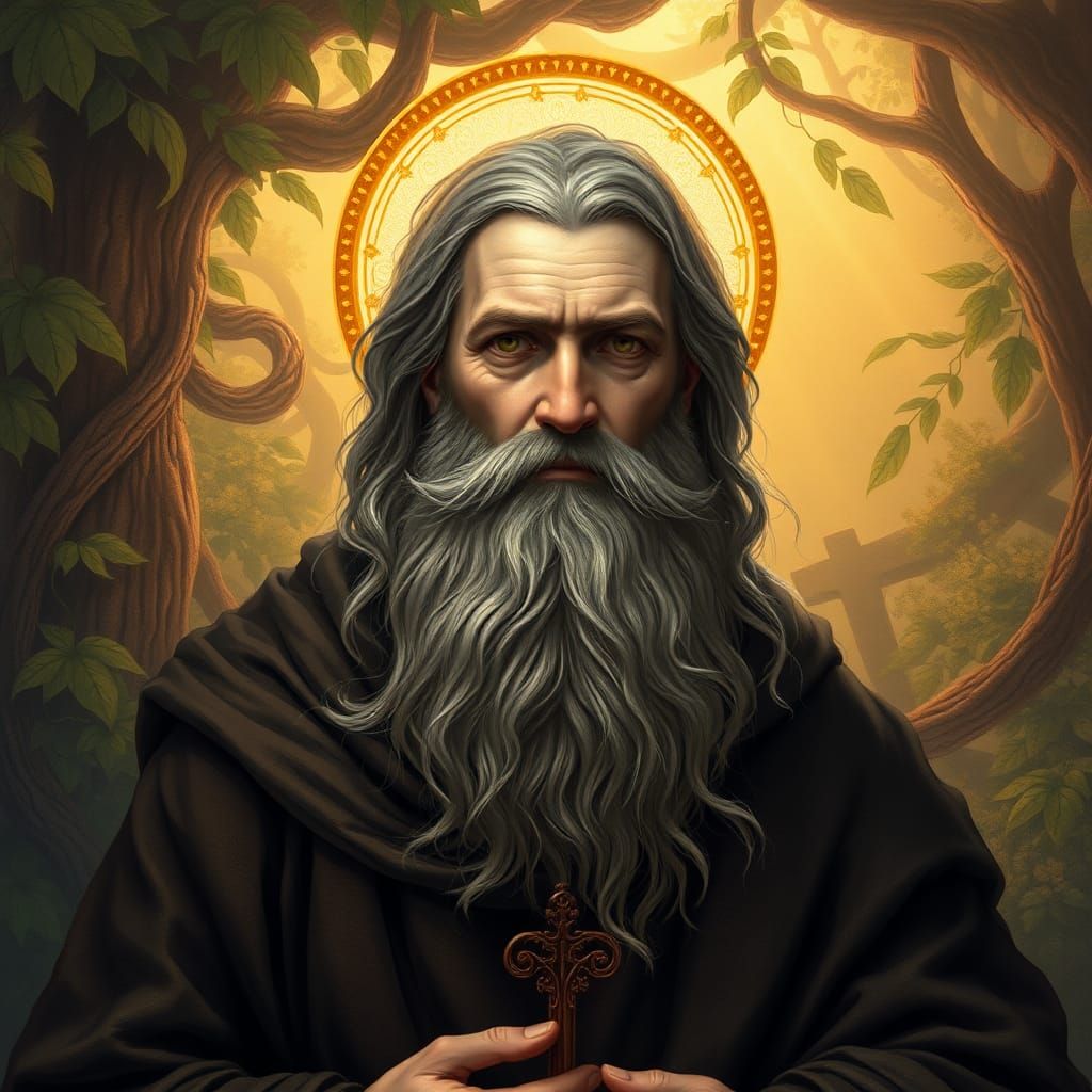 Mystical Saint Benedict in a Matte Painting Style
