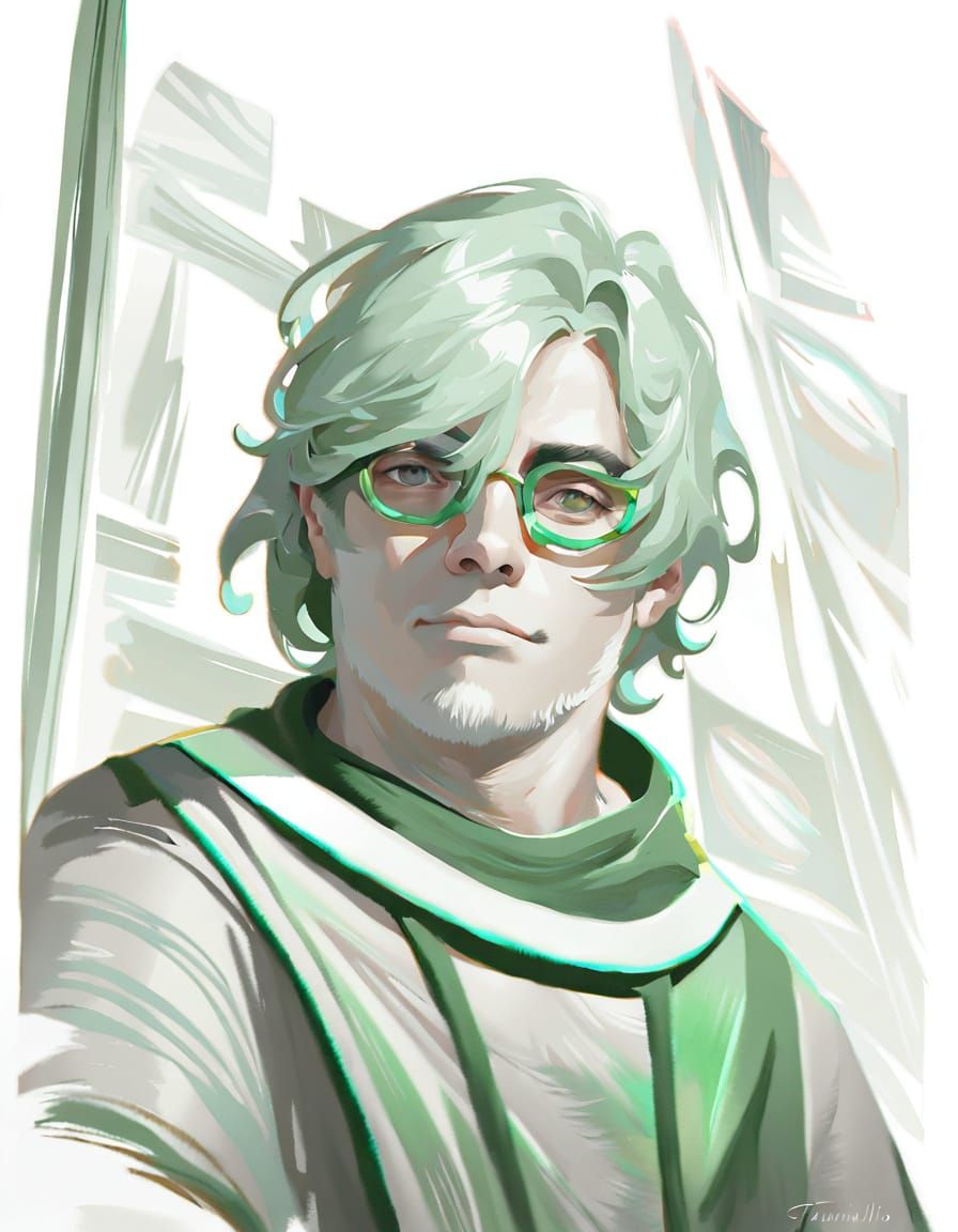 Peter in Attic: Art Deco Watercolor with Impasto Textures