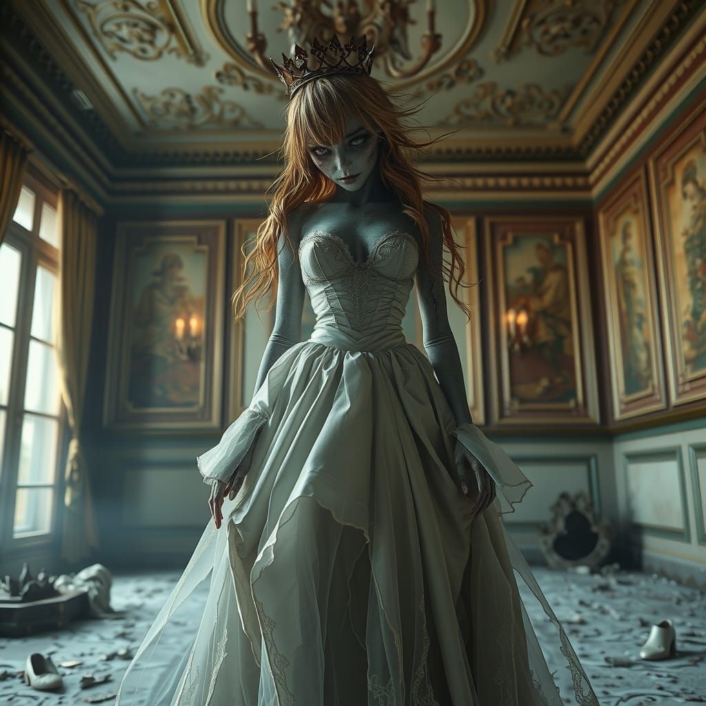 Zombie Cinderella in Decaying Ballroom, Fantasy Anime Style