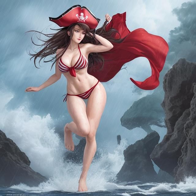 Anime Pirate Captain in Stormy Weather