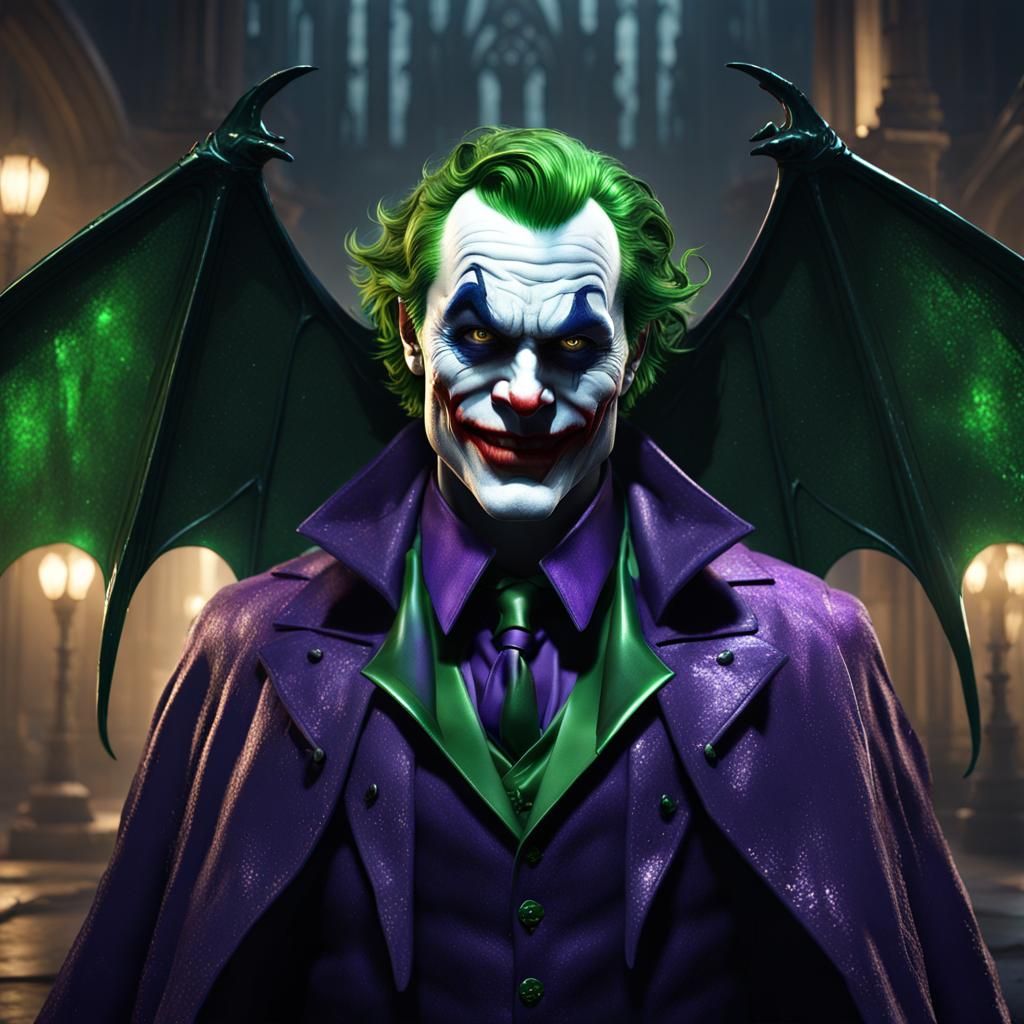 Creepy Joker with Bat Wings: Dark Fantasy Art