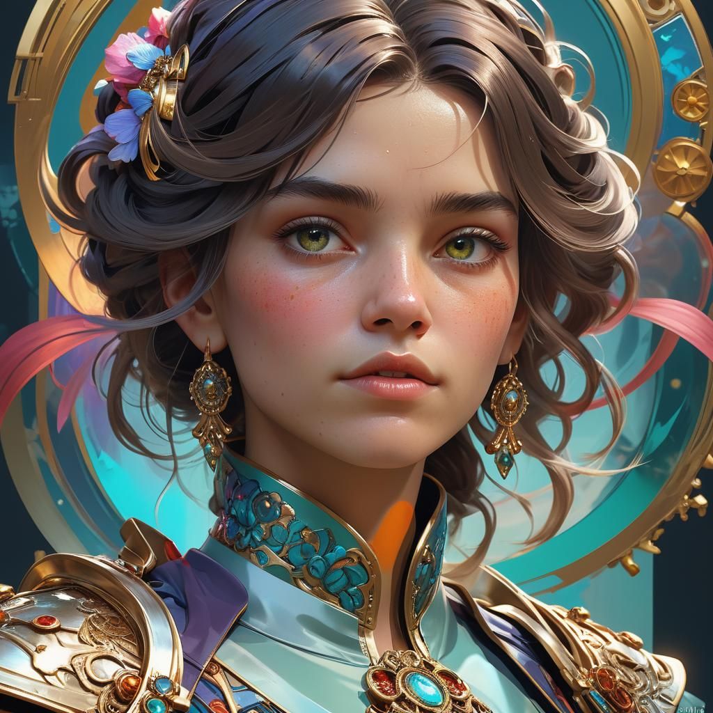 Detailed Portrait in Art Nouveau Style