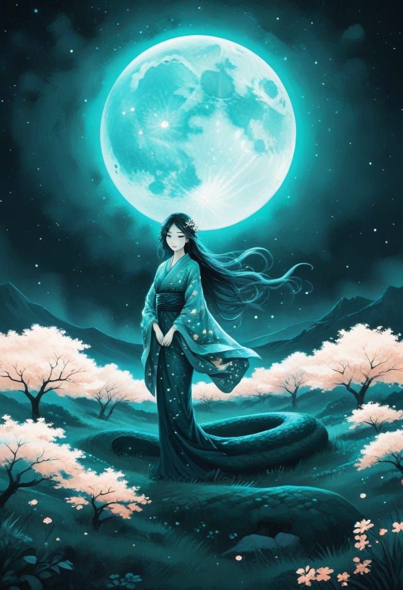 Enchanting Manga-Inspired Goddess with Serpentine Form in Wh...