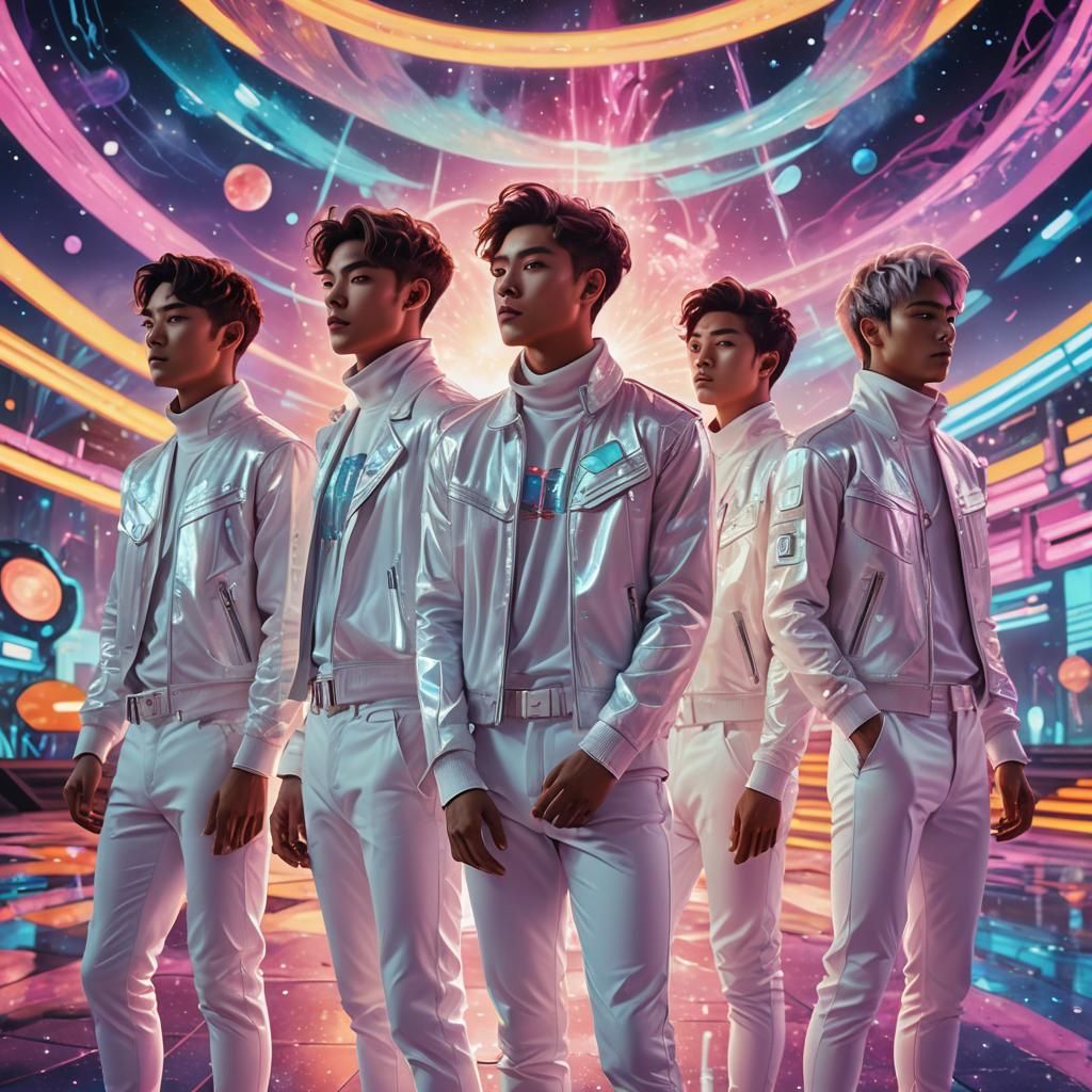 K-Pop Band in Cosmic Futuristic Stadium