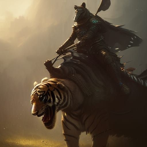 Bear Knight on Tiger in Dark Fantasy Style