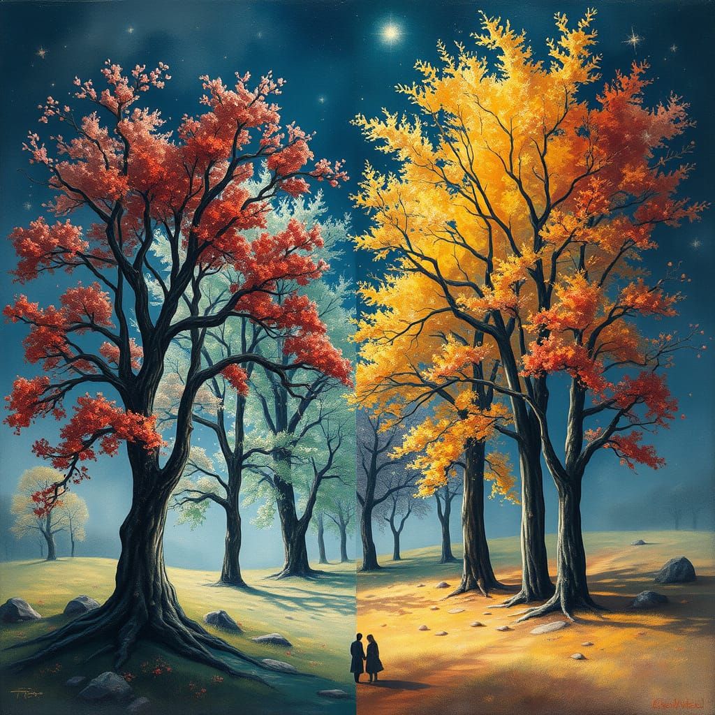 Art by Charlie Bowater luis royo, Esao Andrews Emily Balivet "a painting of the same trees, a picture, inspired by seaso...