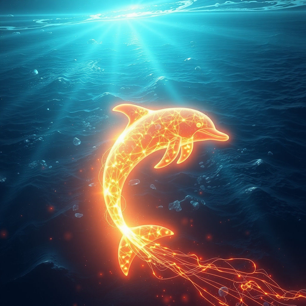 Luminous Dolphin Made of Light in the Ocean