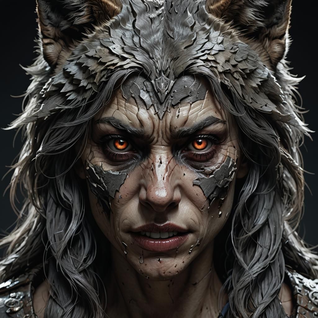 Human-Werewolf Mutation in Dark Fantasy Style