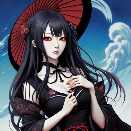Japanese Gothic Girl in Anime Style