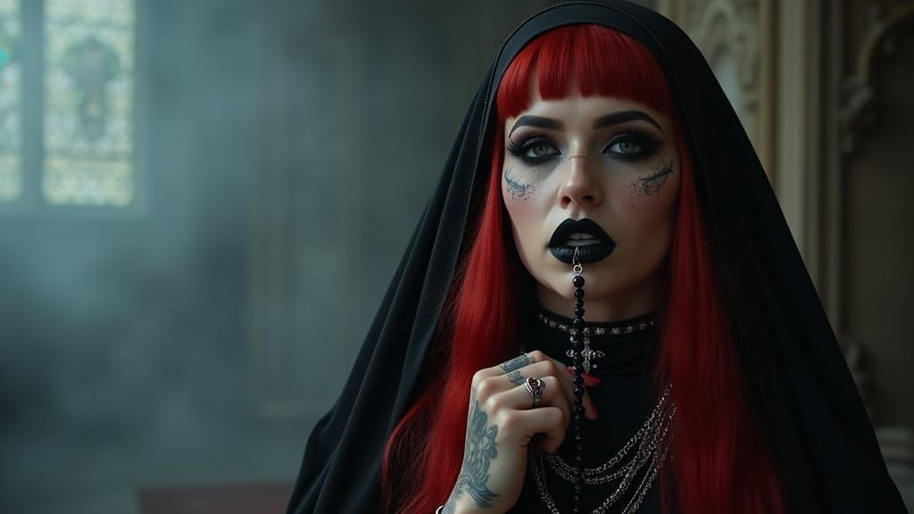 Gothic Nun Portrait in Dramatic Lighting