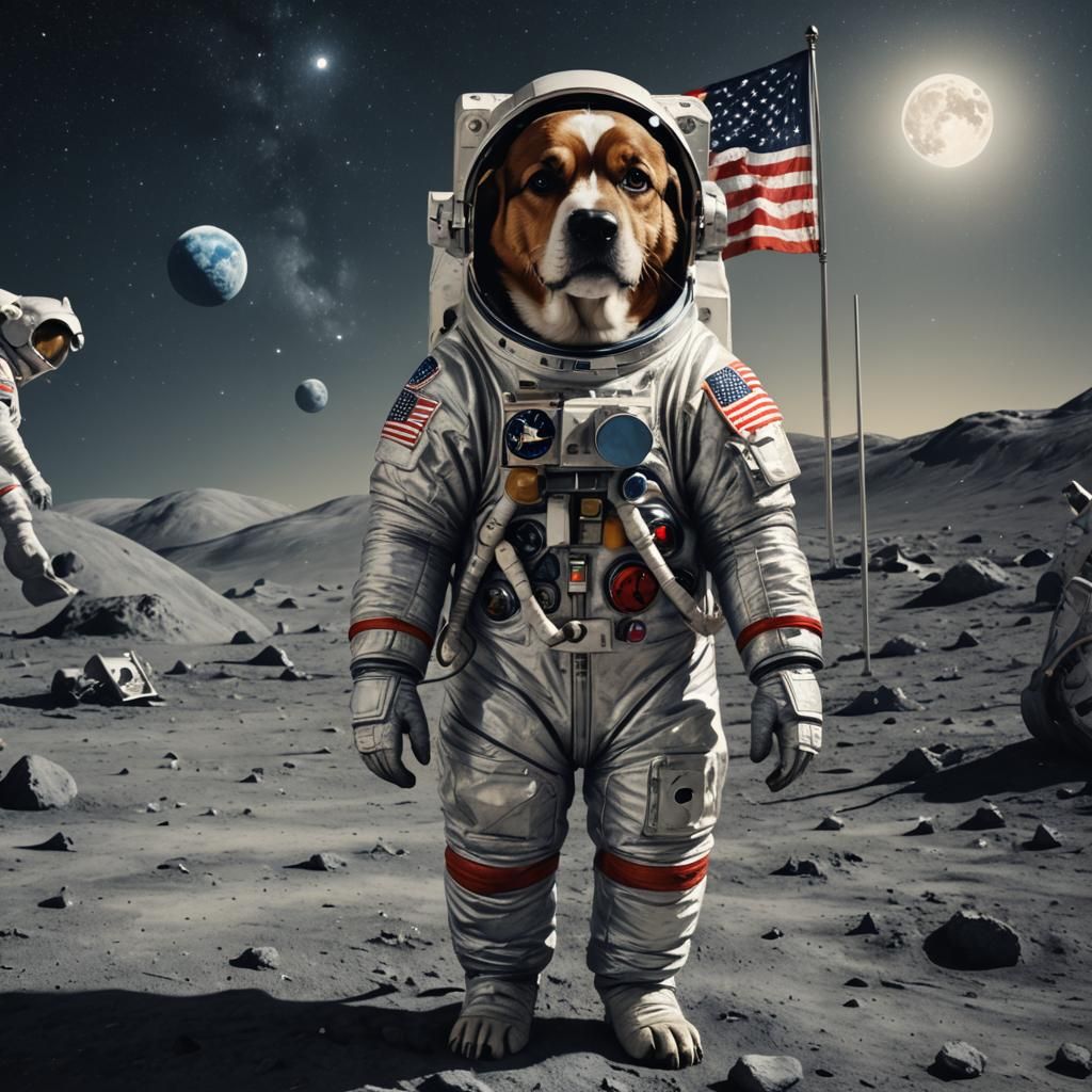 Astronaut Dog on the Moon in Photorealistic Style