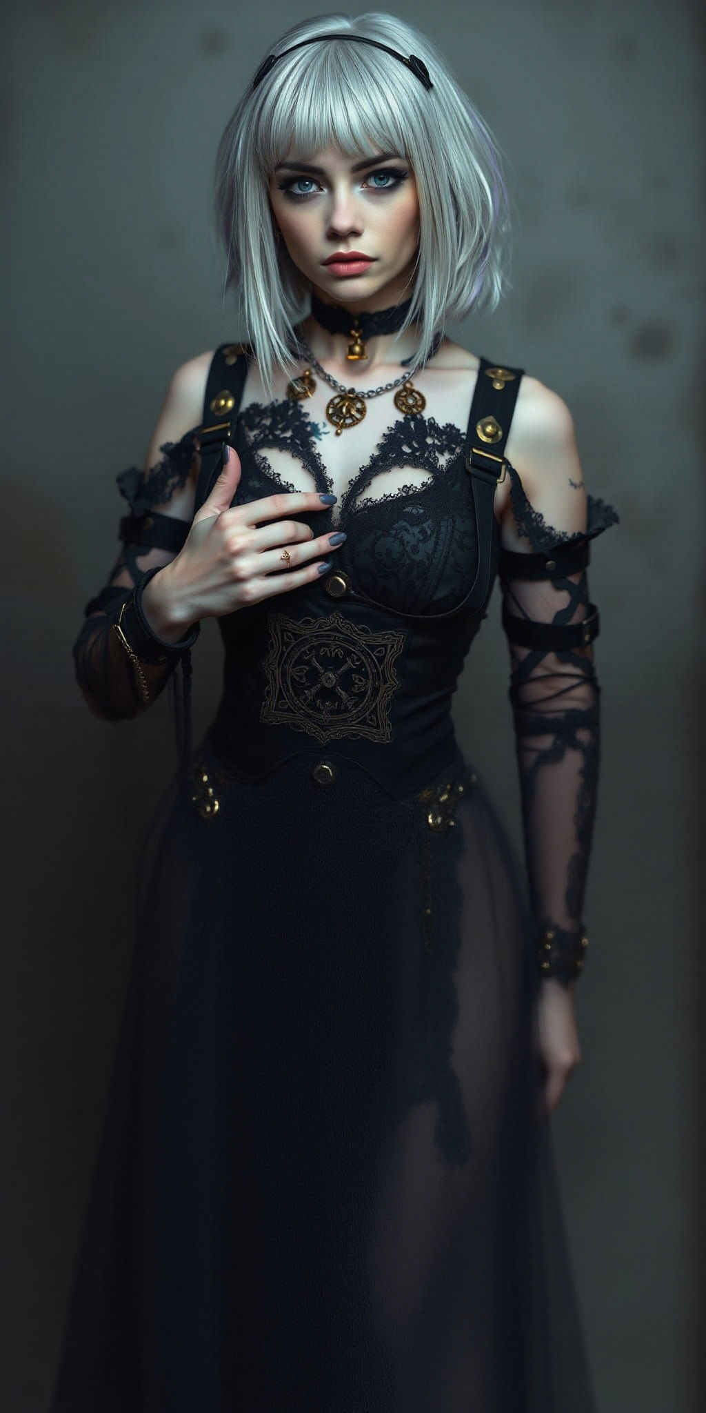 Gothic Steampunk Beauty with Silver Hair