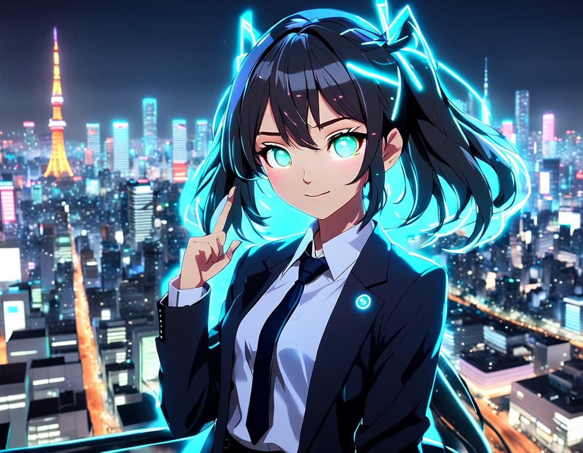 Anime Tokyo Executive in Neon Glow