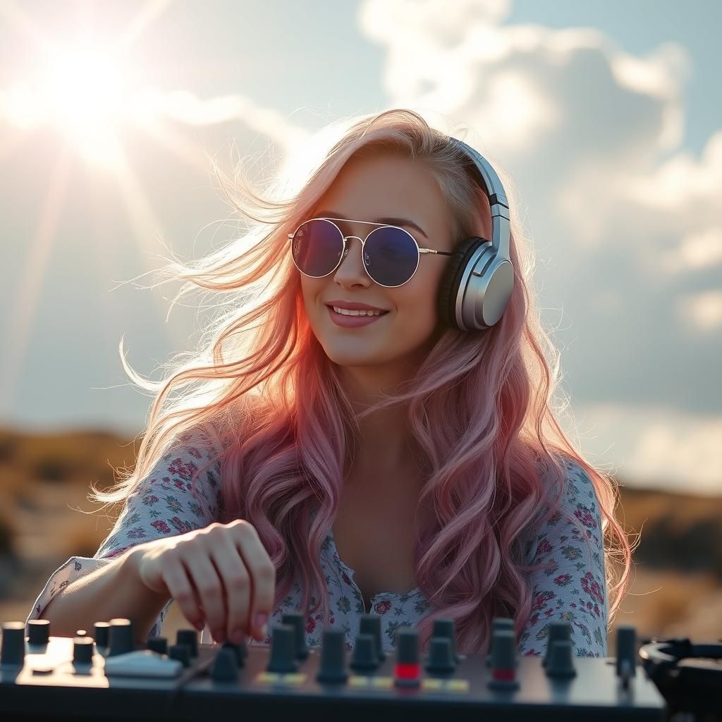 Woman Mixing Music with Braided Hair