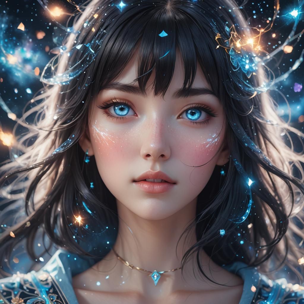 Ethereal Anime Woman in Cosmic Mist: 3D Art
